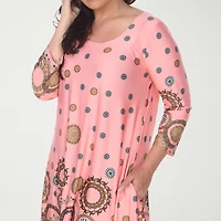 White Mark Plus Printed Womens Scoop Neck 3/4 Sleeve Tunic Top