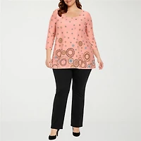 White Mark Plus Printed Womens Scoop Neck 3/4 Sleeve Tunic Top