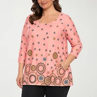 White Mark Plus Printed Womens Scoop Neck 3/4 Sleeve Tunic Top