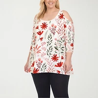 White Mark Plus Womens Scoop Neck 3/4 Sleeve Tunic Top
