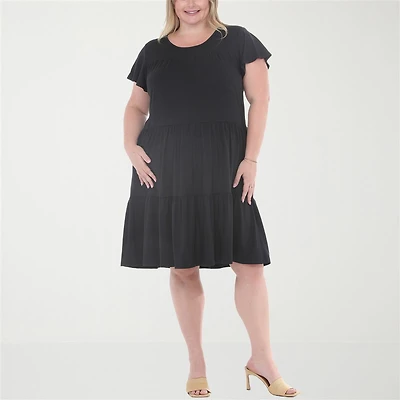 White Mark Flutter Womens Plus Scoop Neck Short Sleeve A-Line Dress