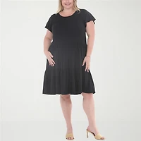 White Mark Flutter Womens Plus Scoop Neck Short Sleeve A-Line Dress
