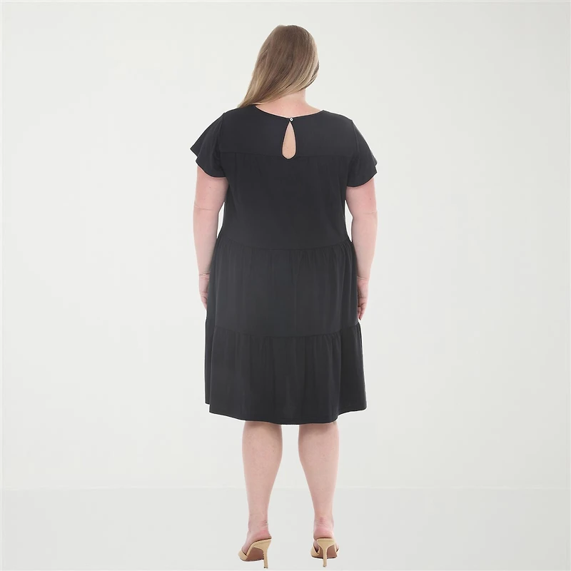 White Mark Flutter Womens Plus Scoop Neck Short Sleeve A-Line Dress