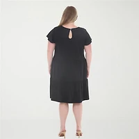 White Mark Flutter Womens Plus Scoop Neck Short Sleeve A-Line Dress