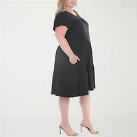 White Mark Flutter Womens Plus Scoop Neck Short Sleeve A-Line Dress