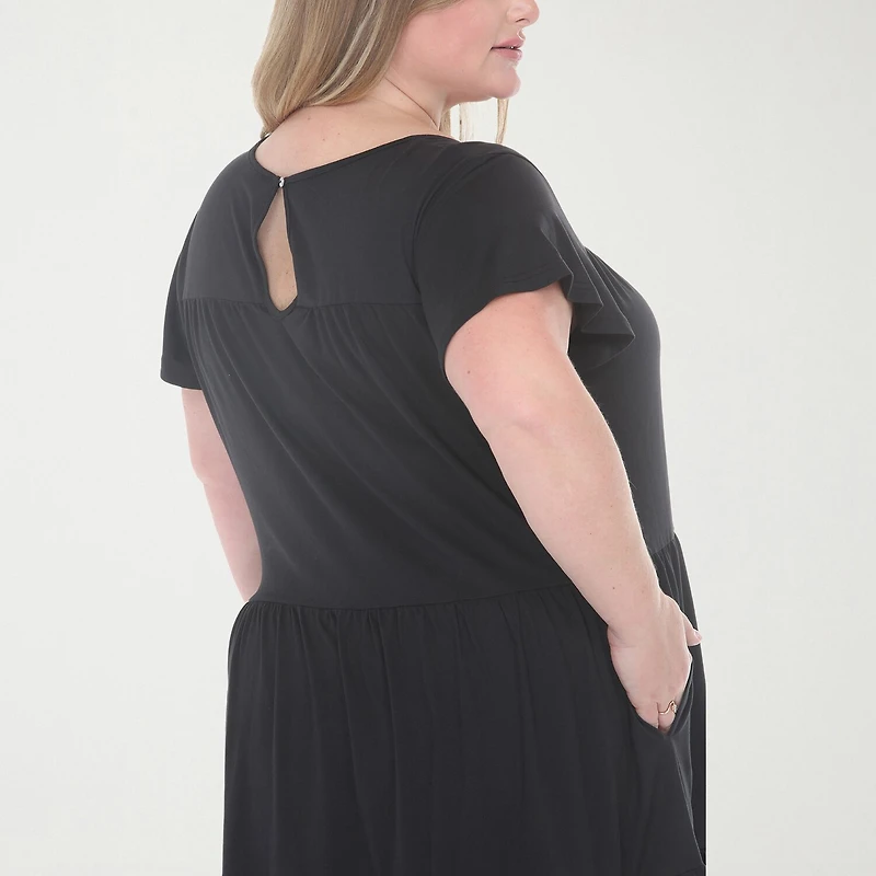 White Mark Flutter Womens Plus Scoop Neck Short Sleeve A-Line Dress