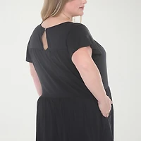 White Mark Flutter Womens Plus Scoop Neck Short Sleeve A-Line Dress