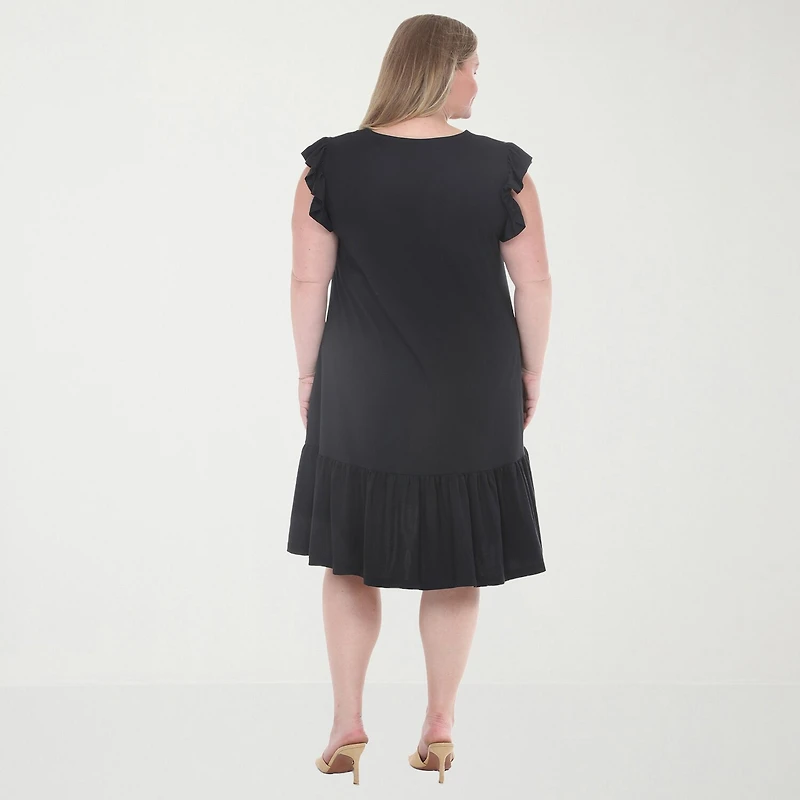 White Mark Button Front Womens Plus Short Sleeve Swing Dresses