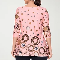 White Mark Scoop Neck Womens 3/4 Sleeve Tunic Top