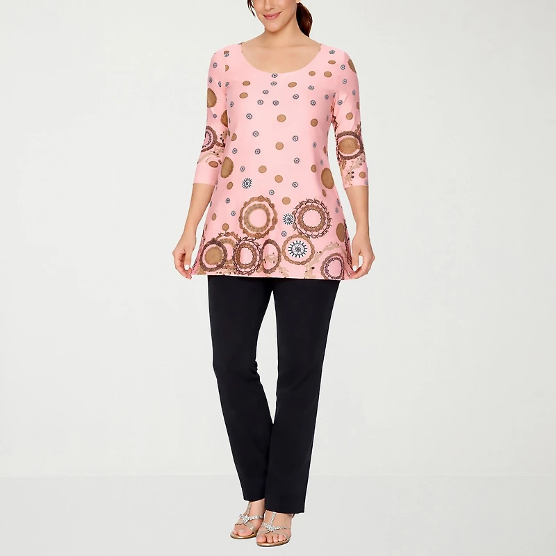 White Mark Scoop Neck Womens 3/4 Sleeve Tunic Top