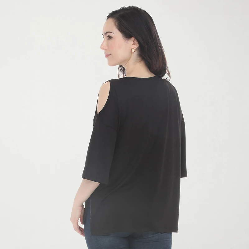 White Mark Cold Shoulder Womens Scoop Neck 3/4 Sleeve Tunic Top