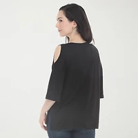 White Mark Cold Shoulder Womens Scoop Neck 3/4 Sleeve Tunic Top