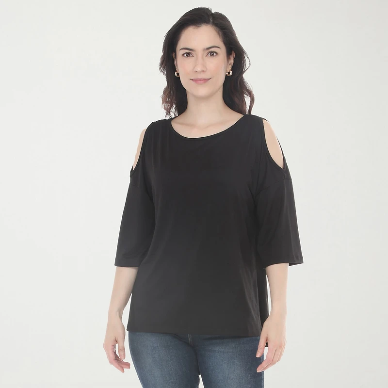White Mark Cold Shoulder Womens Scoop Neck 3/4 Sleeve Tunic Top