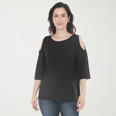 White Mark Cold Shoulder Womens Scoop Neck 3/4 Sleeve Tunic Top