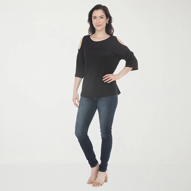 White Mark Cold Shoulder Womens Scoop Neck 3/4 Sleeve Tunic Top