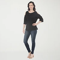 White Mark Cold Shoulder Womens Scoop Neck 3/4 Sleeve Tunic Top