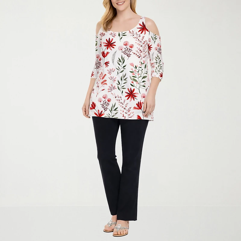White Mark Womens Scoop Neck 3/4 Sleeve Tunic Top
