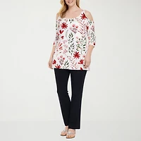White Mark Womens Scoop Neck 3/4 Sleeve Tunic Top