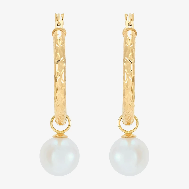 Limited Quantities! Womens White Cultured Freshwater Pearl 10K Gold 32mm Hoop Earrings