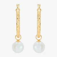 Limited Quantities! Womens White Cultured Freshwater Pearl 10K Gold 32mm Hoop Earrings