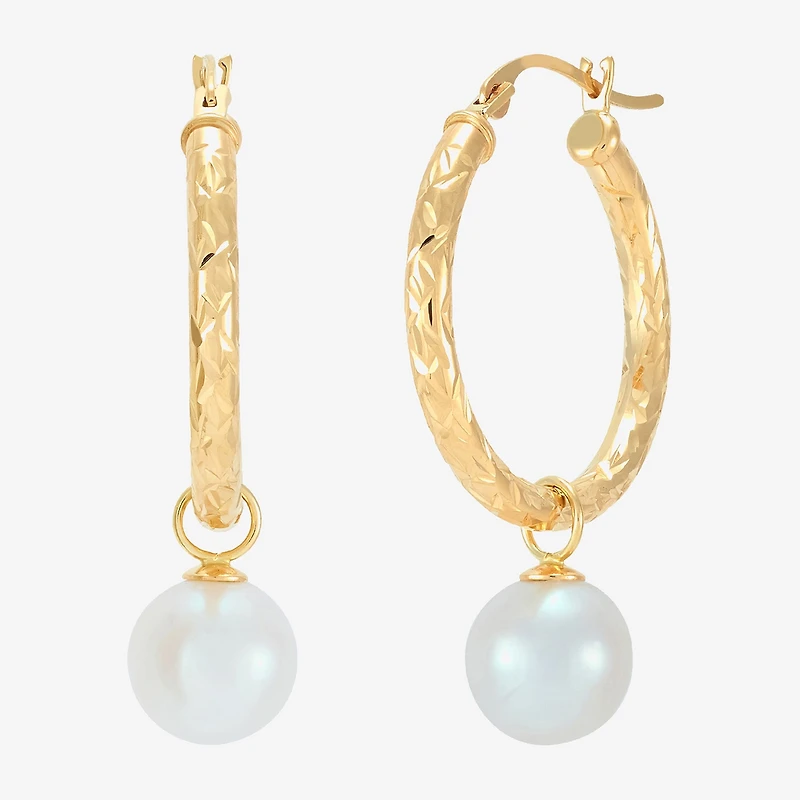 Limited Quantities! Womens White Cultured Freshwater Pearl 10K Gold 32mm Hoop Earrings