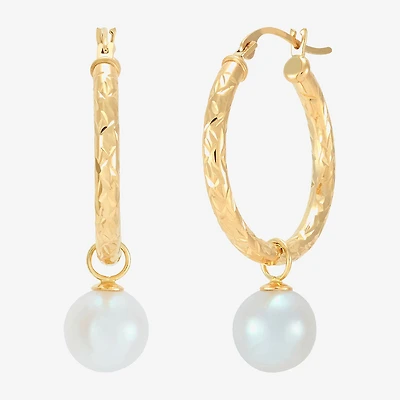 Limited Quantities! Womens White Cultured Freshwater Pearl 10K Gold 32mm Hoop Earrings
