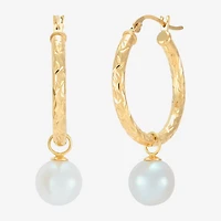 Limited Quantities! Womens White Cultured Freshwater Pearl 10K Gold 32mm Hoop Earrings