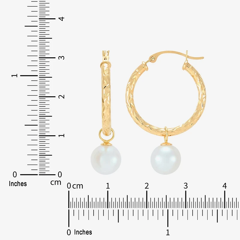 Limited Quantities! Womens White Cultured Freshwater Pearl 10K Gold 32mm Hoop Earrings