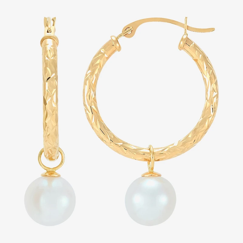 Limited Quantities! Womens White Cultured Freshwater Pearl 10K Gold 32mm Hoop Earrings
