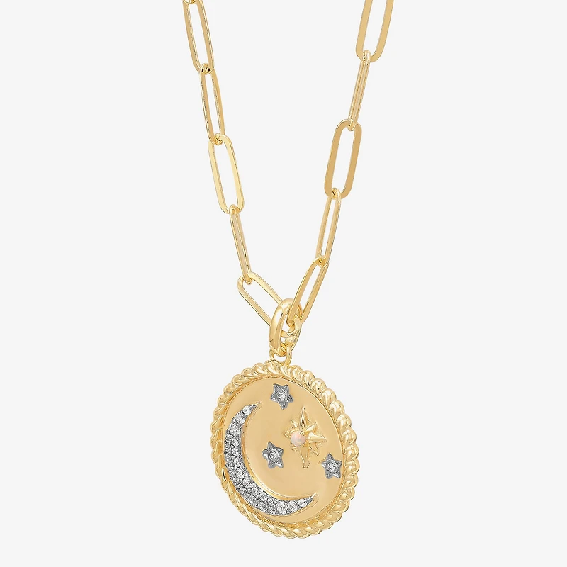 Limited Quantities! Womens Lab Created White Opal 14K Gold Over Silver Moon 22 Inch Pendant Necklace