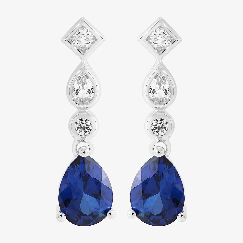 Limited Quantities! Womens Lab Created Blue Sapphire Sterling Silver Drop Earrings