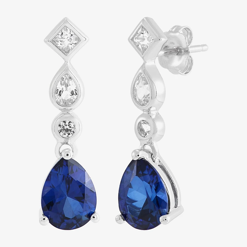 Limited Quantities! Womens Lab Created Blue Sapphire Sterling Silver Drop Earrings