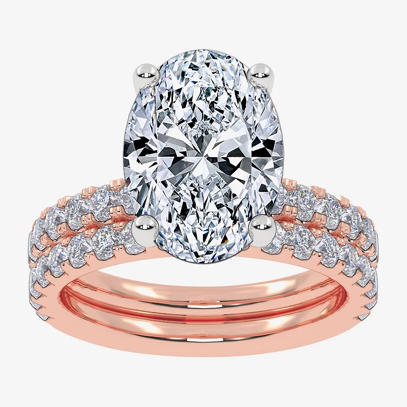 Signature By Modern Bride (G / Vs2-Si1) Womens 4 CT. T.W. Lab Grown White Diamond 14K Gold Oval Side Stone Bridal Set