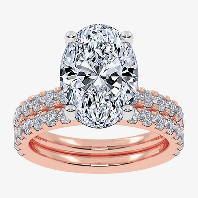 Signature By Modern Bride (G / Vs2-Si1) Womens 4 CT. T.W. Lab Grown White Diamond 14K Gold Oval Side Stone Bridal Set