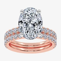 Signature By Modern Bride (G / Vs2-Si1) Womens 4 CT. T.W. Lab Grown White Diamond 14K Gold Oval Side Stone Bridal Set