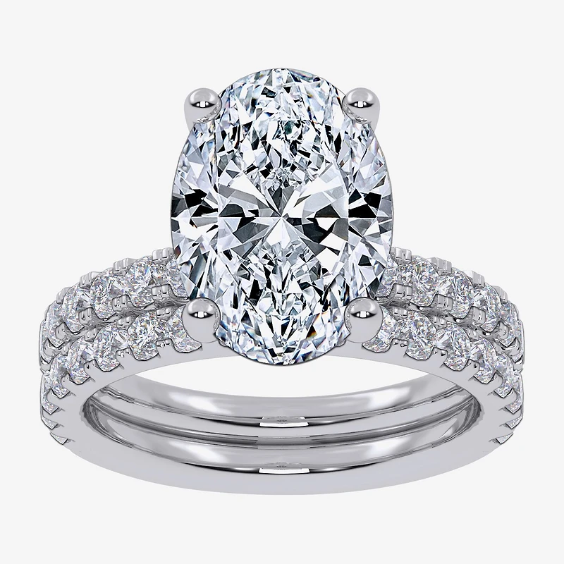 Signature By Modern Bride (G / Vs2-Si1) Womens 4 CT. T.W. Lab Grown White Diamond 14K Gold Oval Side Stone Bridal Set