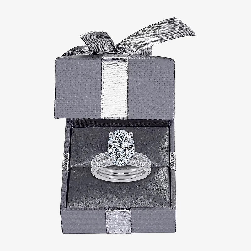 Signature By Modern Bride (G / Vs2-Si1) Womens 4 CT. T.W. Lab Grown White Diamond 14K Gold Oval Side Stone Bridal Set