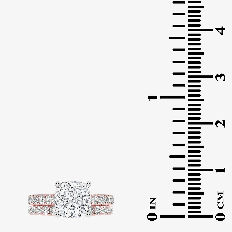 Signature By Modern Bride (G-H / Vs2-Si1) Womens 3 CT. T.W. Lab Grown White Diamond 14K Gold Cushion Side Stone Bridal Set