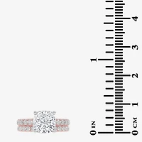 Signature By Modern Bride (G-H / Vs2-Si1) Womens 3 CT. T.W. Lab Grown White Diamond 14K Gold Cushion Side Stone Bridal Set