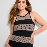 Ashley Graham Womens Plus Crew Neck Sleeveless Sheath Dress
