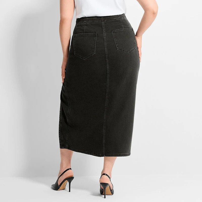 Ashley Graham Women's Plus Slit Front Midi Skirt