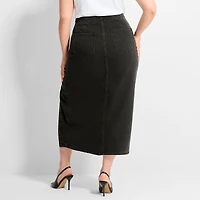 Ashley Graham Women's Plus Slit Front Midi Skirt