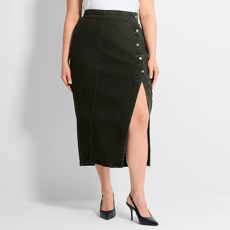 Ashley Graham Women's Plus Slit Front Midi Skirt