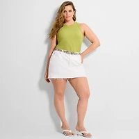 Ashley Graham Women's Plus Denim Mini Skirt