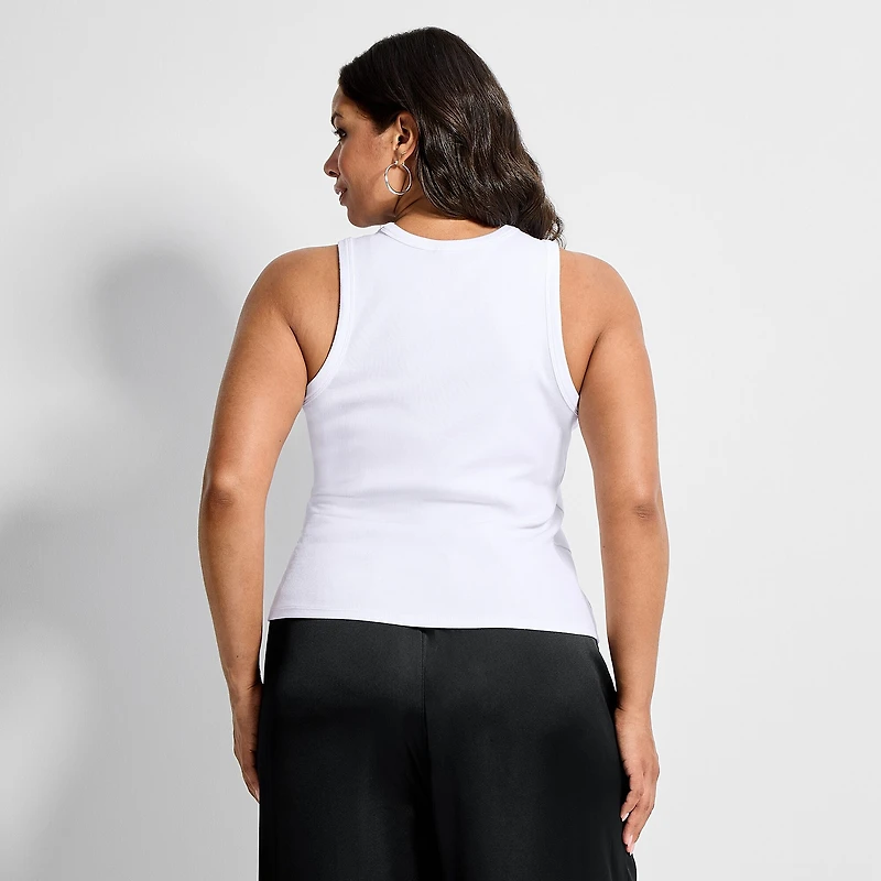 Ashley Graham Women's Plus High Neck Rib Tank