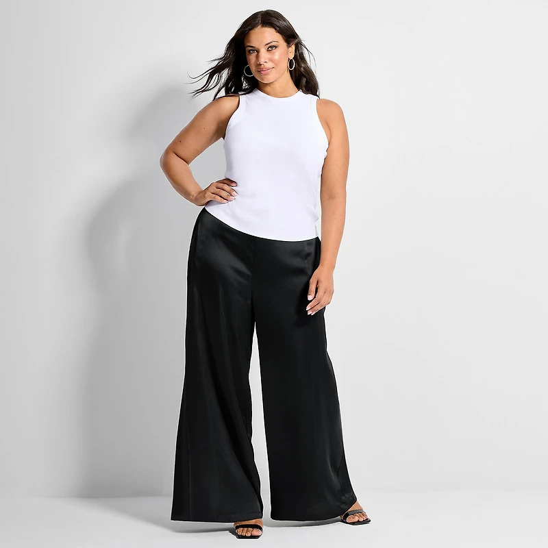 Ashley Graham Women's Plus High Neck Rib Tank