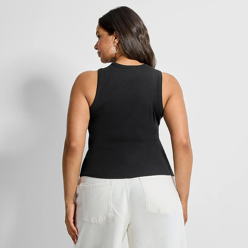 Ashley Graham Women's Plus High Neck Rib Tank