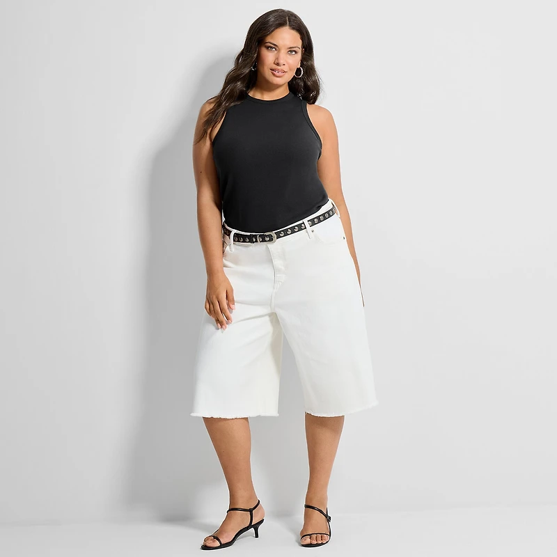 Ashley Graham Women's Plus High Neck Rib Tank