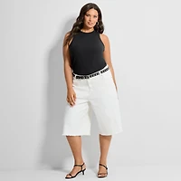 Ashley Graham Women's Plus High Neck Rib Tank