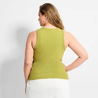 Ashley Graham Women's Plus High Neck Rib Tank
